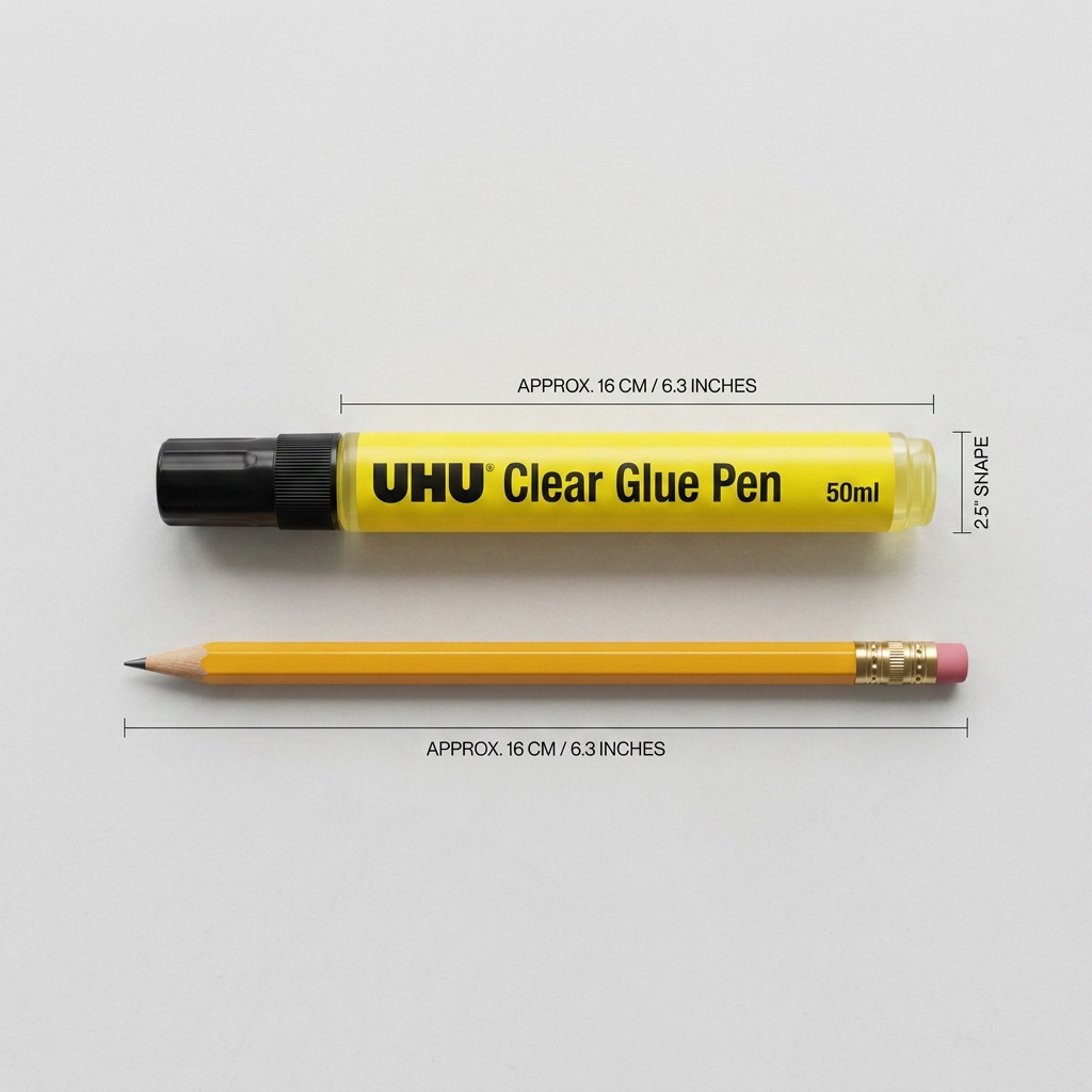 A close-up photograph of one UHU Clear Glue Pen on a white background.