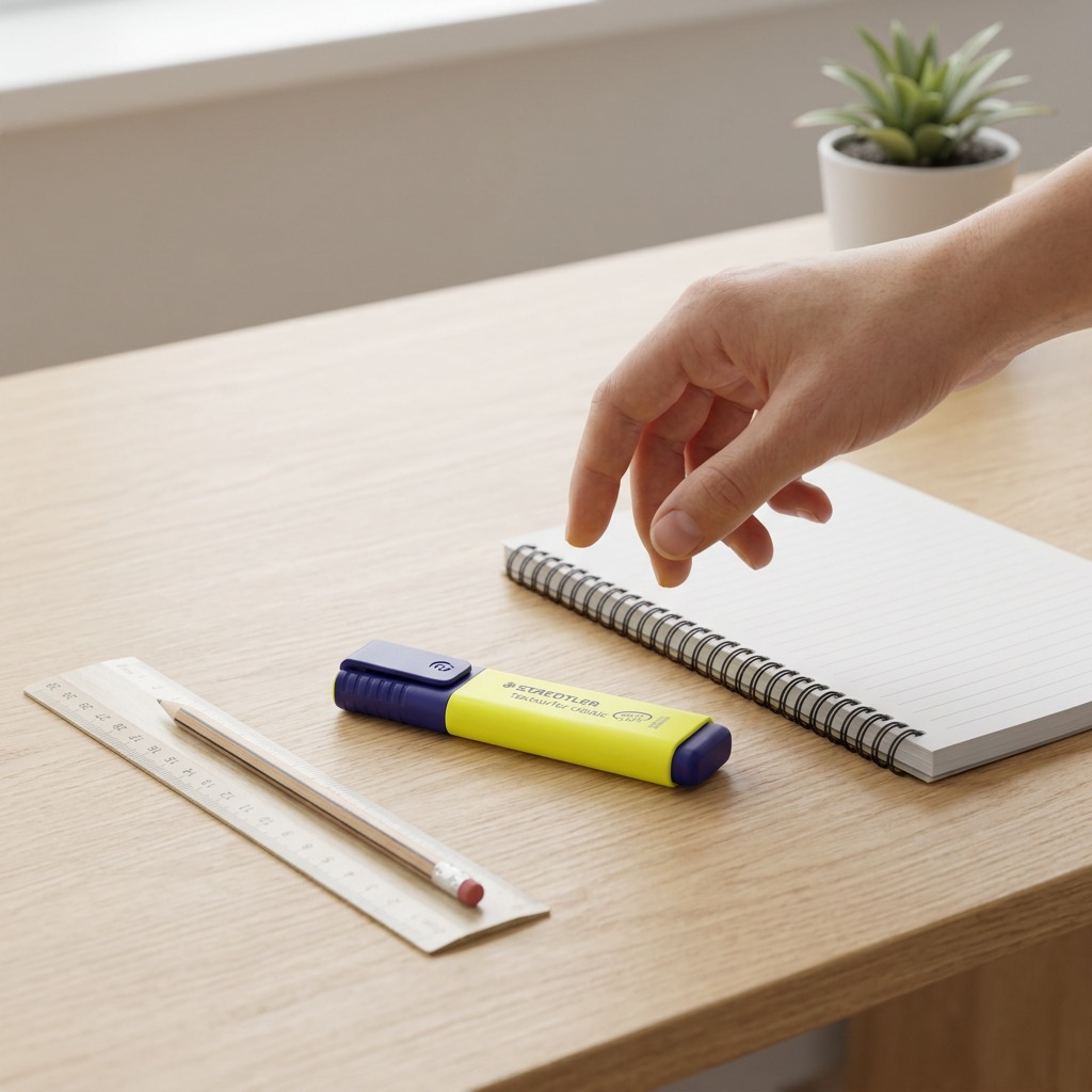 A high-resolution ecommerce hero shot of a single STAEDTLER Textsurfer classic fluorescent yellow highlighter against a pure white background.