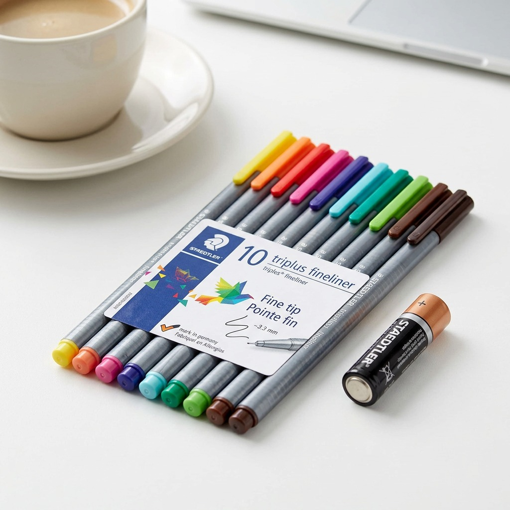A pure high-resolution hero shot of the 10-pack STAEDTLER Triplus Fineliner set on a white background.