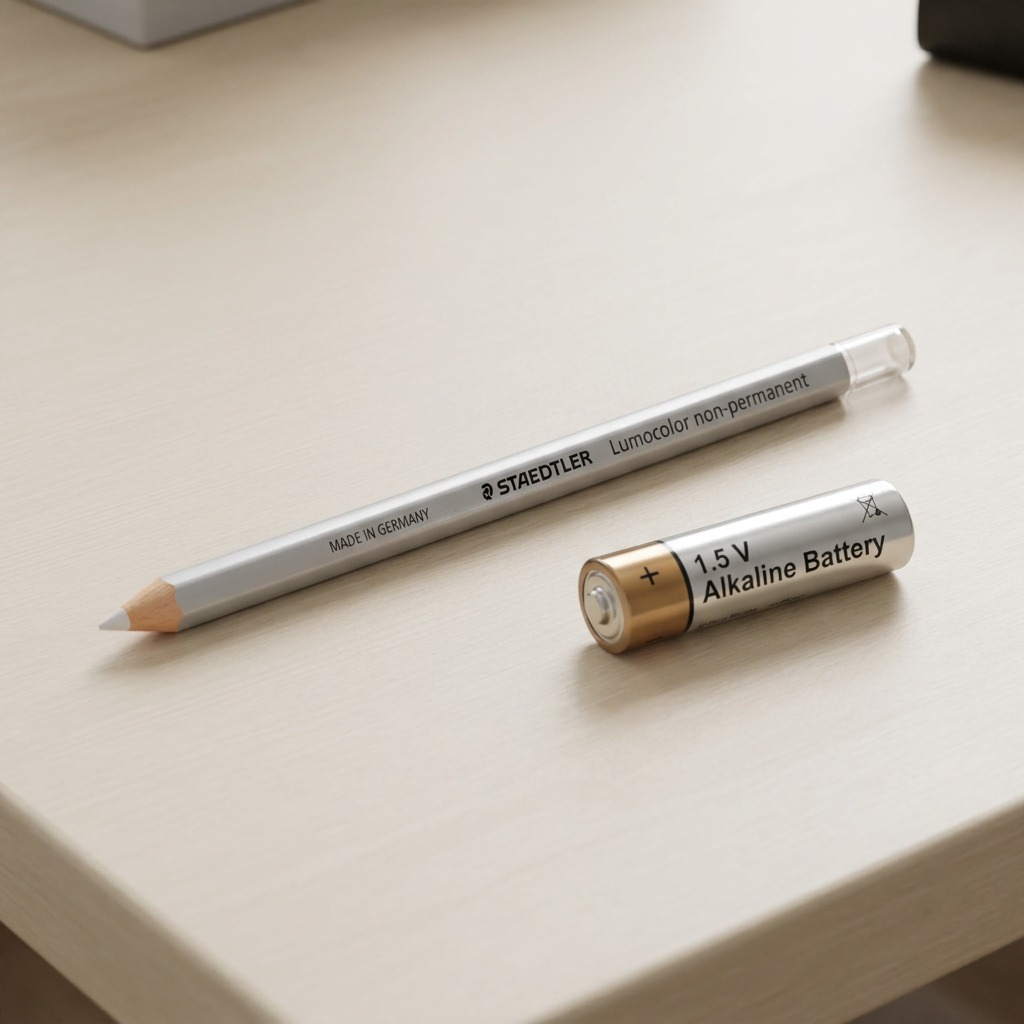 A photorealistic hero shot of the white STAEDTLER Lumocolor non-permanent pencil.