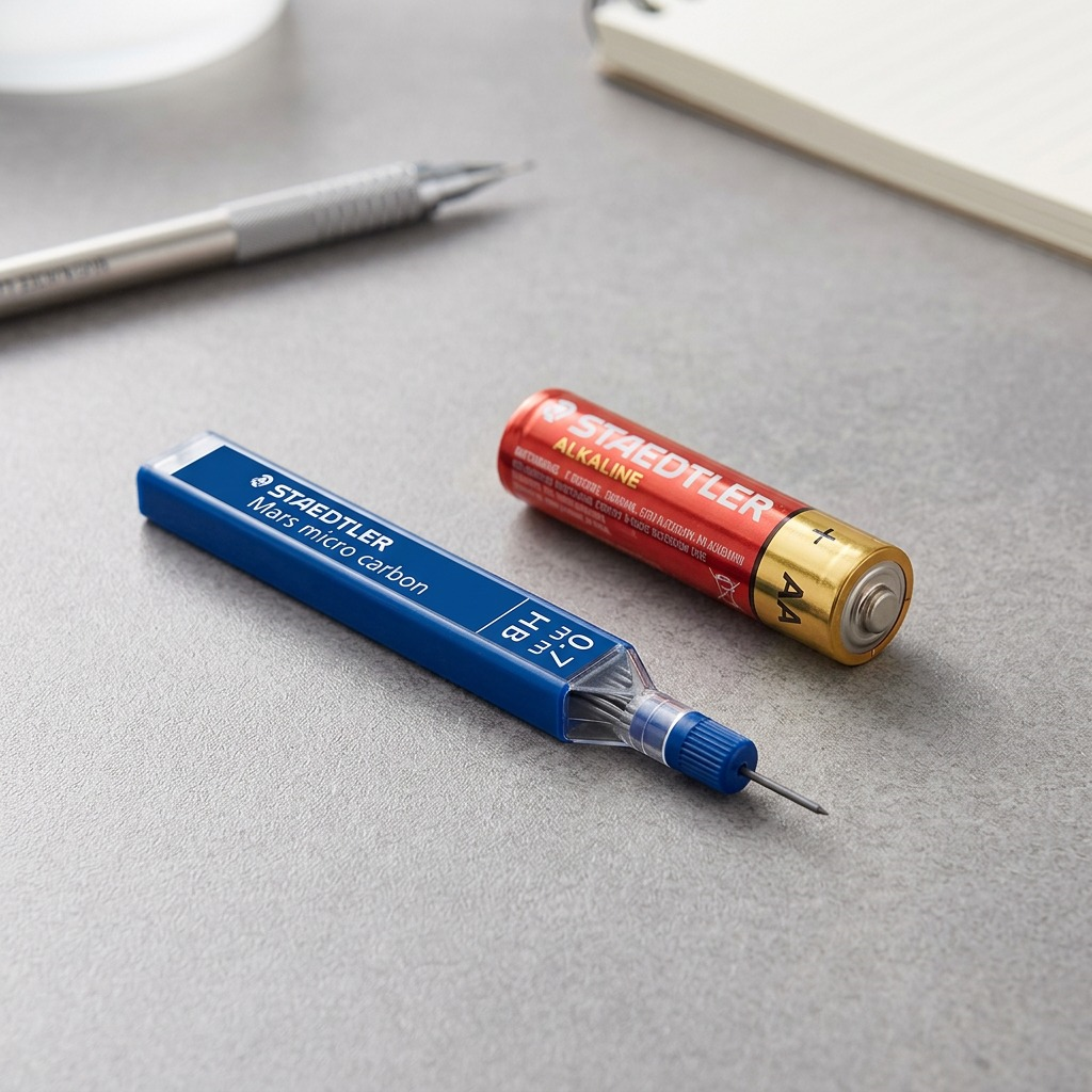 A high-resolution, centered view of a tube of Staedtler 0.7mm HB mechanical pencil leads on a pure white background.