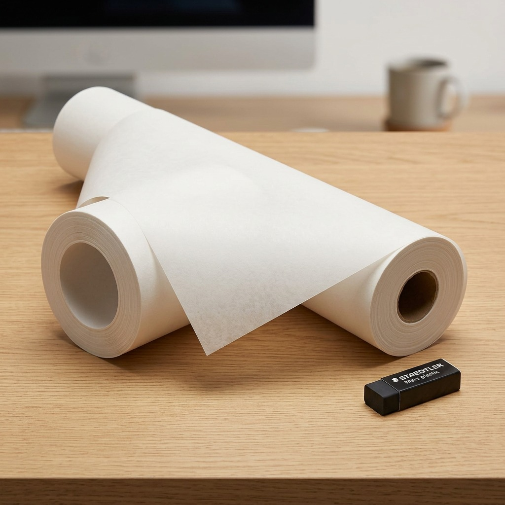 A pure high-resolution hero shot of a large STAEDTLER vellum paper roll on a seamless white background.
