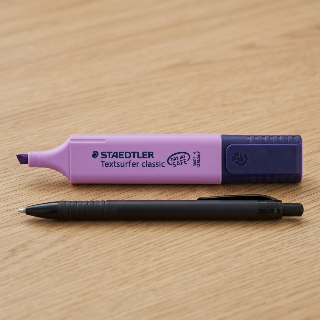 High-resolution, centered view of the STAEDTLER Textsurfer classic fluorescent violet highlighter against a pure white background. The purple body features dark purple markings and a dark purple cap, exactly matching image_0.png.