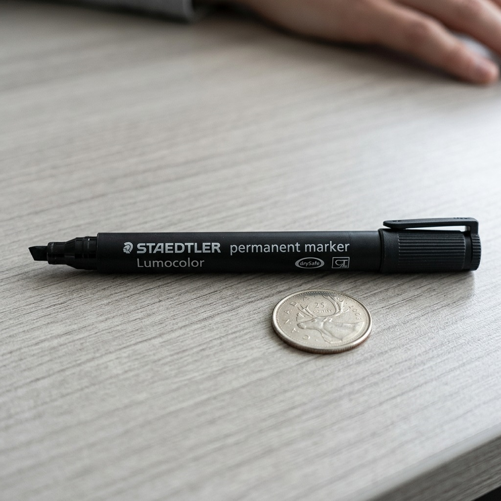 A pure, high-resolution hero shot of one STAEDTLER Lumocolor permanent marker on a white background.