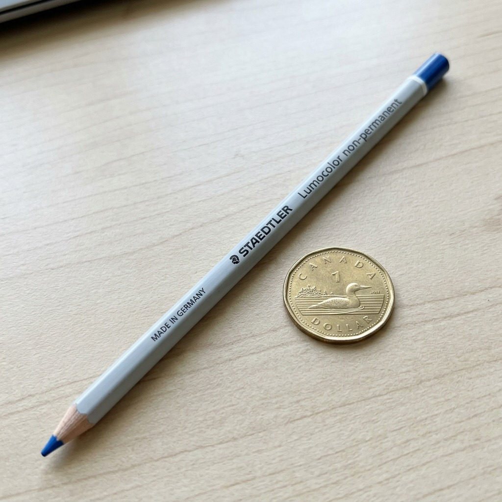 A single STAEDTLER OmniChrom blue pencil centered against a pure white background.