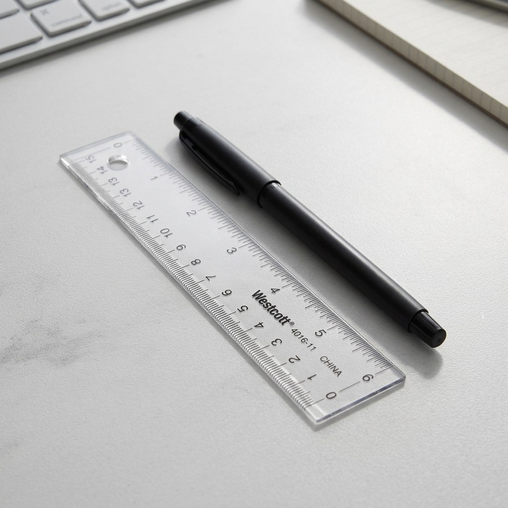High-resolution hero shot of the Westcott 15cm/6" acrylic ruler, showing clean markings, accurate scale, and a sharp appearance against a pure white background.