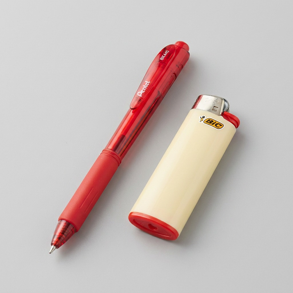 Pentel Wow! Retractable Ballpoint Pen with 1.0mm medium tip, red translucent barrel and comfort grip.