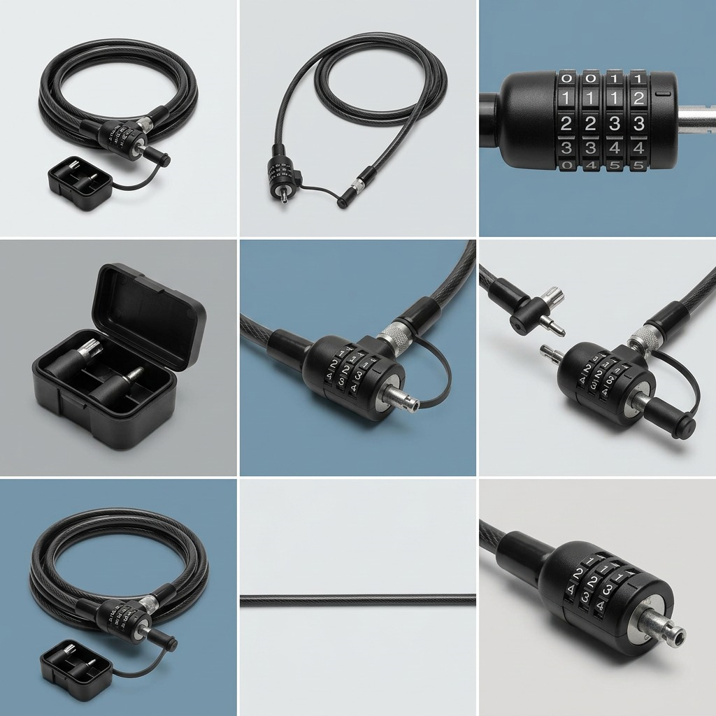 Kensington 3-in-1 resettable 4-wheel combination laptop lock with coiled carbon steel cable.