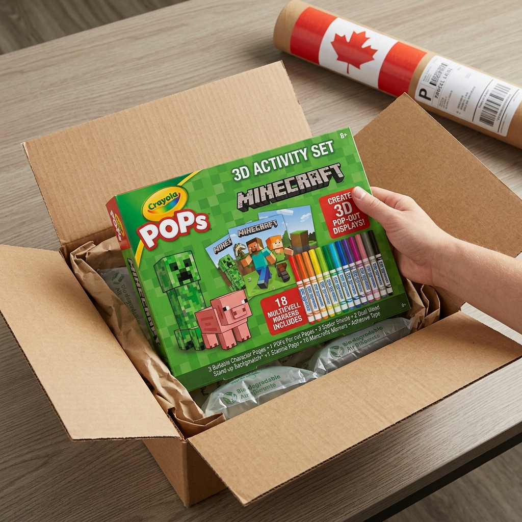 Crayola POPs 3D Minecraft Activity Set box showing 18 washable markers and pop-out paper characters.