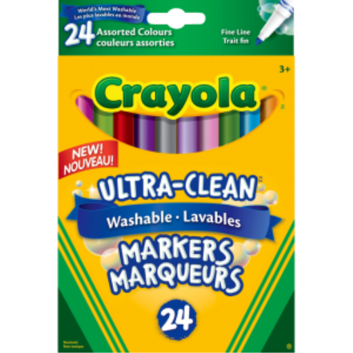 Crayola – 24 marqueurs lavables à pointe fine, couleurs assorties