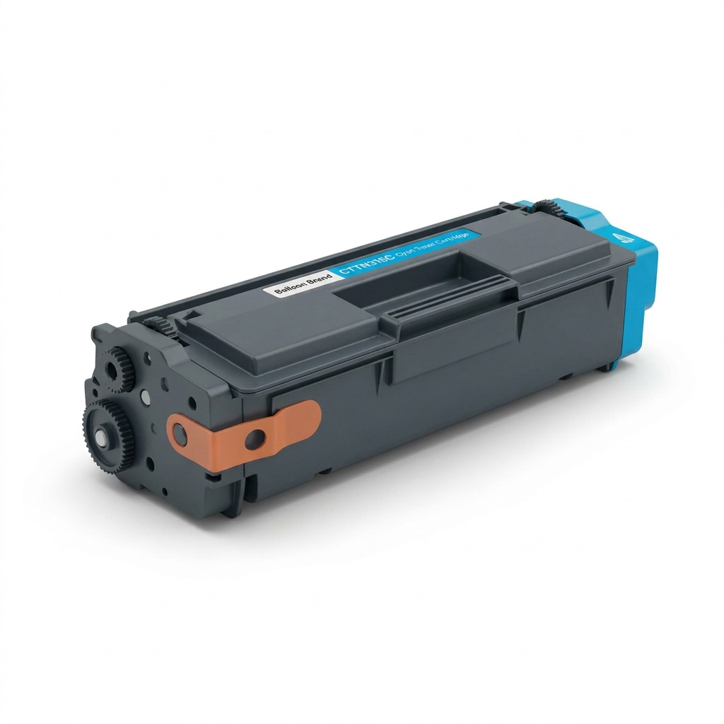 A clean, high-angle ecommerce hero shot of the Balloon Brand compatible cyan toner cartridge for HL4150 series, featuring crisp details, realistic textures, and a pure white background.