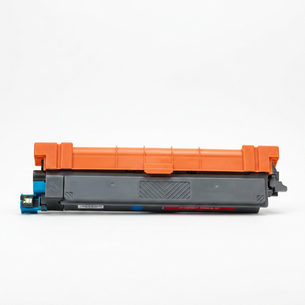 A high-resolution, centered image of a Balloon Brand compatible TN229XLC toner on a pure white background. The grey body has a bright orange roller cover, a blue handle, and precise label text.