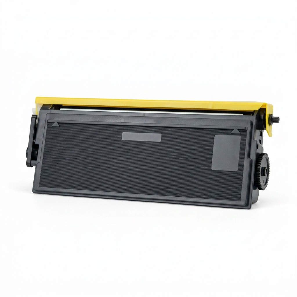 TN460 black toner cartridge with distinctive yellow handle, isolated on a pure white background.