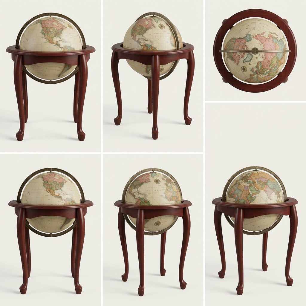 Replogle Queen Anne – Globe sur pied lumineux 16 po antique EN — Montage présentant plusieurs vues du produit