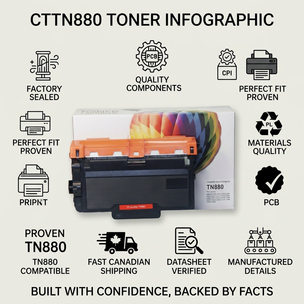 A crisp, high-resolution hero shot of the CTTN880 compatible Brother TN880 toner cartridge against a pure white background.