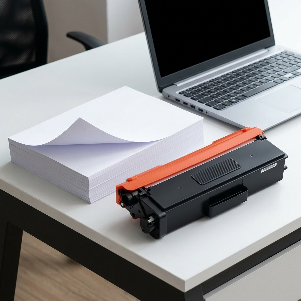 A high-resolution, centered view of the black compatible Brother toner cartridge (CTTN436B) with an orange protective strip, clean plastic textures, and sharp edges.