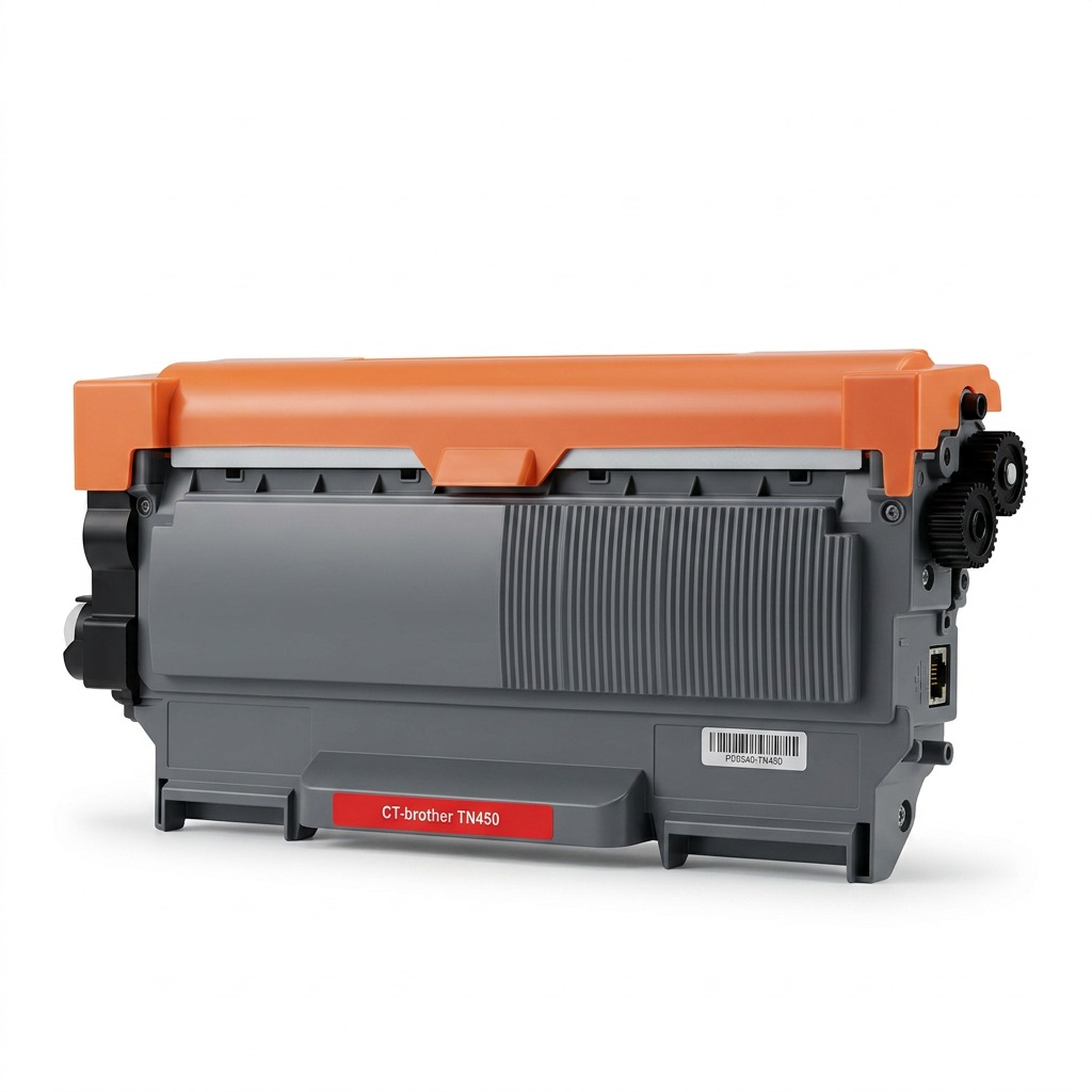 High-resolution pure white ecommerce hero shot of the non-OEM Balloon Brand CTTN450 black laser toner cartridge.