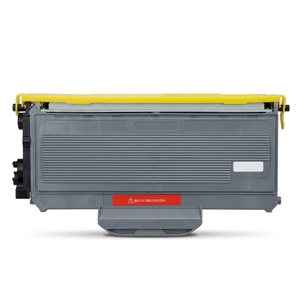 A crisp, high-resolution hero shot of the CT TN360 toner cartridge, isolating the product details from image_0.png against a pure white background. The grey body, yellow top clip, red and white stickers, and unique cartridge geometry are perfectly preserved and presented with sharp clarity and realistic lighting for an ecommerce listing. This image focuses entirely on the product itself.