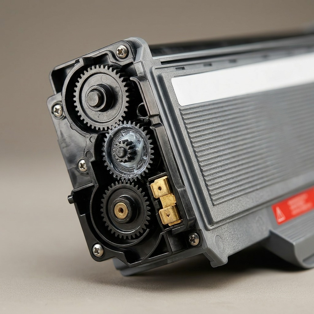 A crisp, high-resolution hero shot of the CT TN360 toner cartridge, isolating the product details from image_0.png against a pure white background. The grey body, yellow top clip, red and white stickers, and unique cartridge geometry are perfectly preserved and presented with sharp clarity and realistic lighting for an ecommerce listing. This image focuses entirely on the product itself.