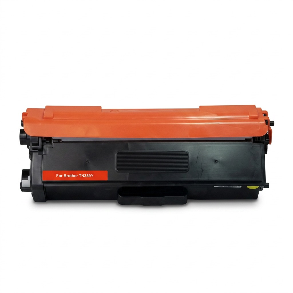 A high-resolution, centered view of the Balloon Brand CTTN339Y recycled yellow toner cartridge against a stark white background.