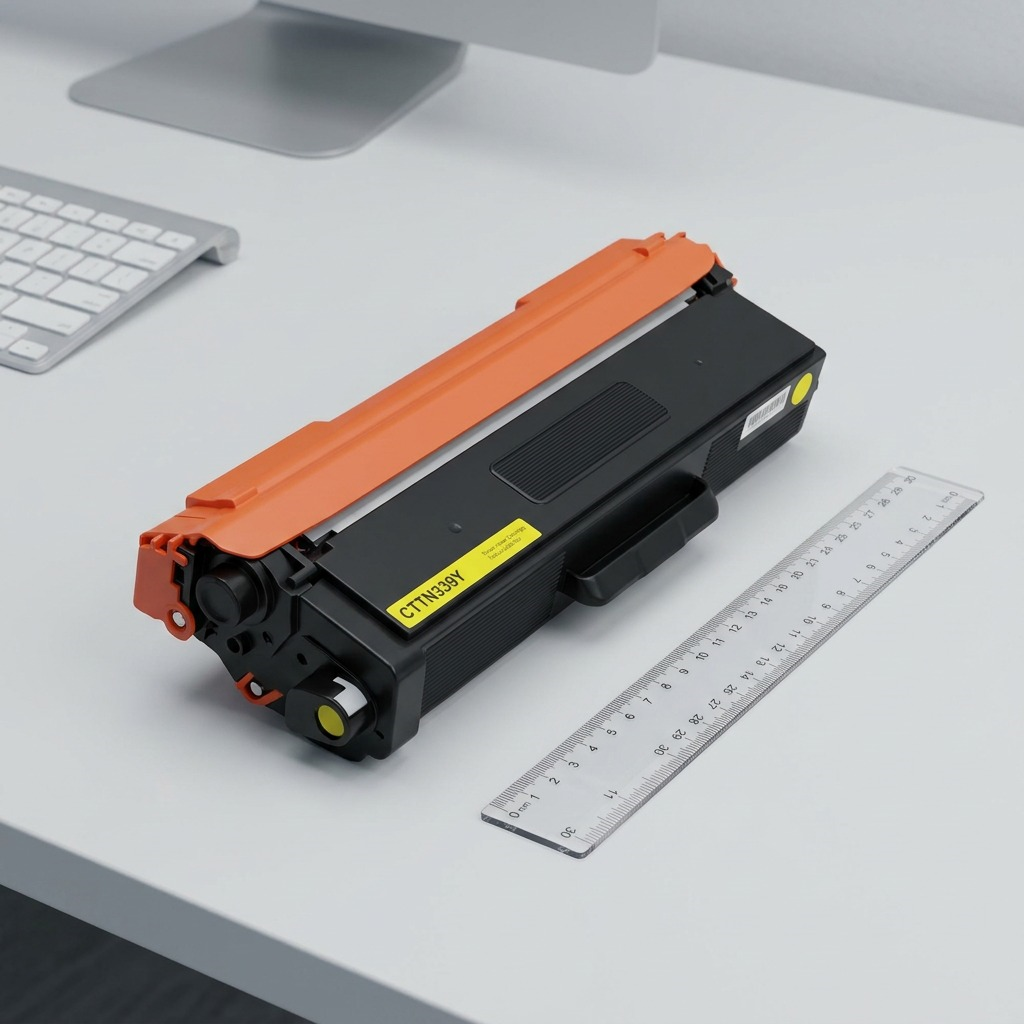 A high-resolution, centered view of the Balloon Brand CTTN339Y recycled yellow toner cartridge against a stark white background.