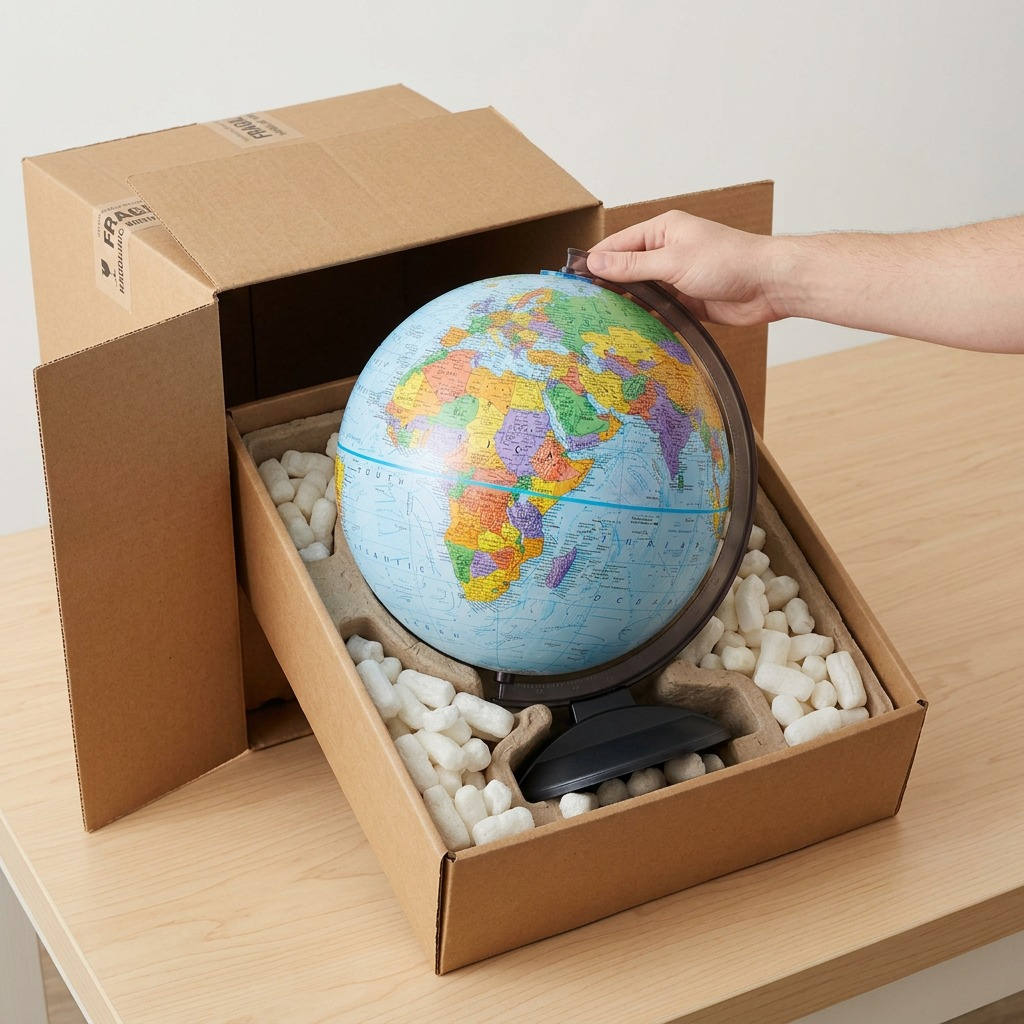 Replogle Traveler – Globe de bureau 12 po bleu FR — Présentation du produit et de son emballage