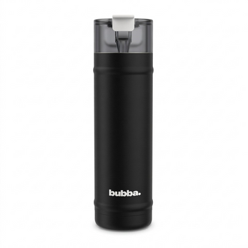 A high-resolution, centered image of a glossy black 24 oz bubba DualSip bottle with its smoke gray cap.