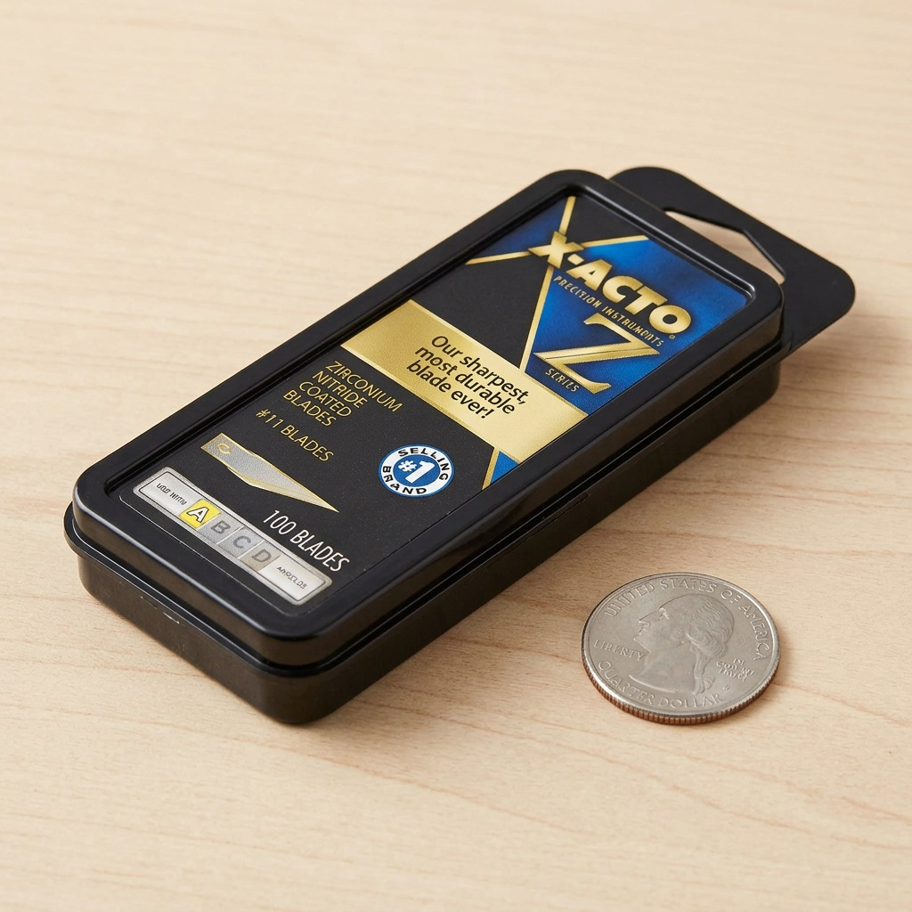X-ACTO Z-Series #11 Zirconium Nitride Coated Blades, 100-pack in black and gold retail dispenser.