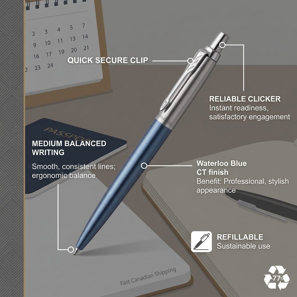 Parker Jotter – Stylo-bille bleu Waterloo — gros plan sur les détails, réf. 1953245