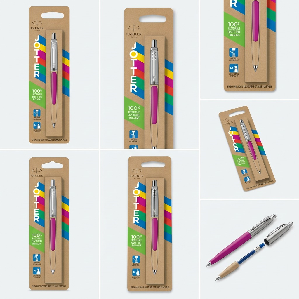 Parker Jotter Originals – Stylo-bille magenta — présentation sous plusieurs angles, réf. 2075996