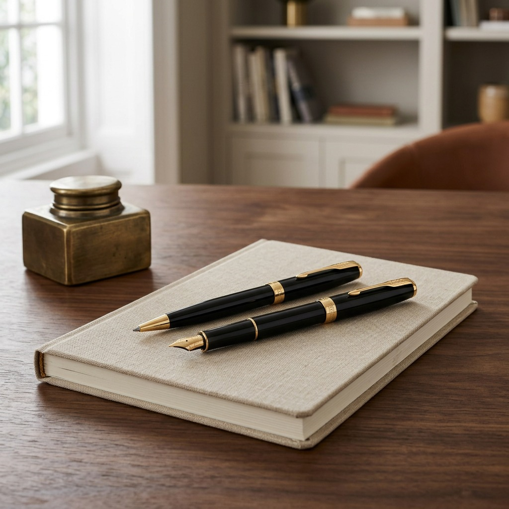 Parker Sonnet Duo – Coffret stylo-bille et stylo-plume — présentation en situation, réf. 2093371