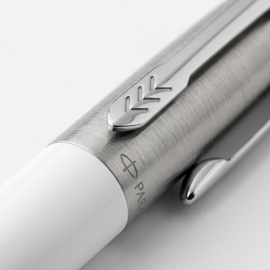Parker Jotter Originals – Stylo-bille blanc classique — gros plan sur les détails, réf. 2096874