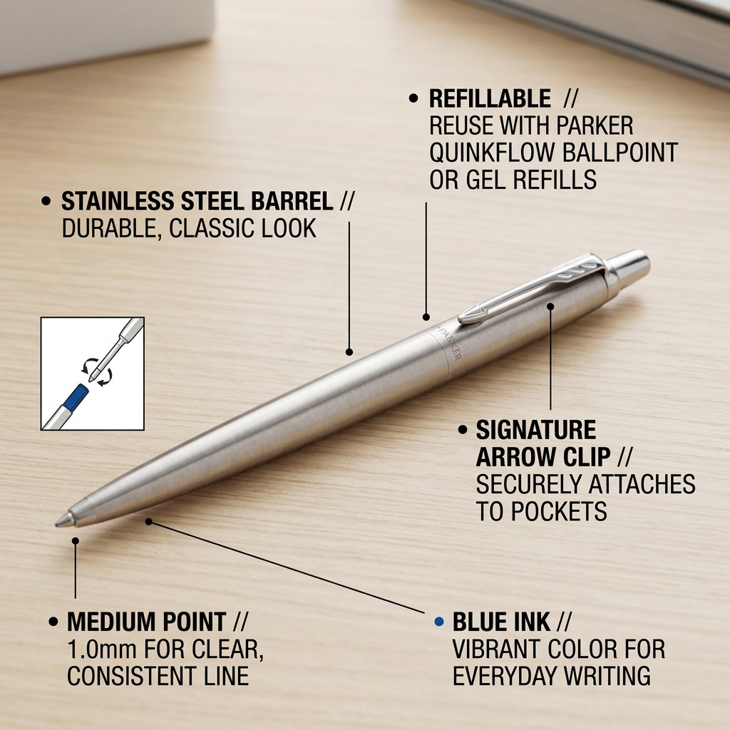 Parker Jotter Originals – Stylo-bille noir classique — gros plan sur les détails, réf. 2096873