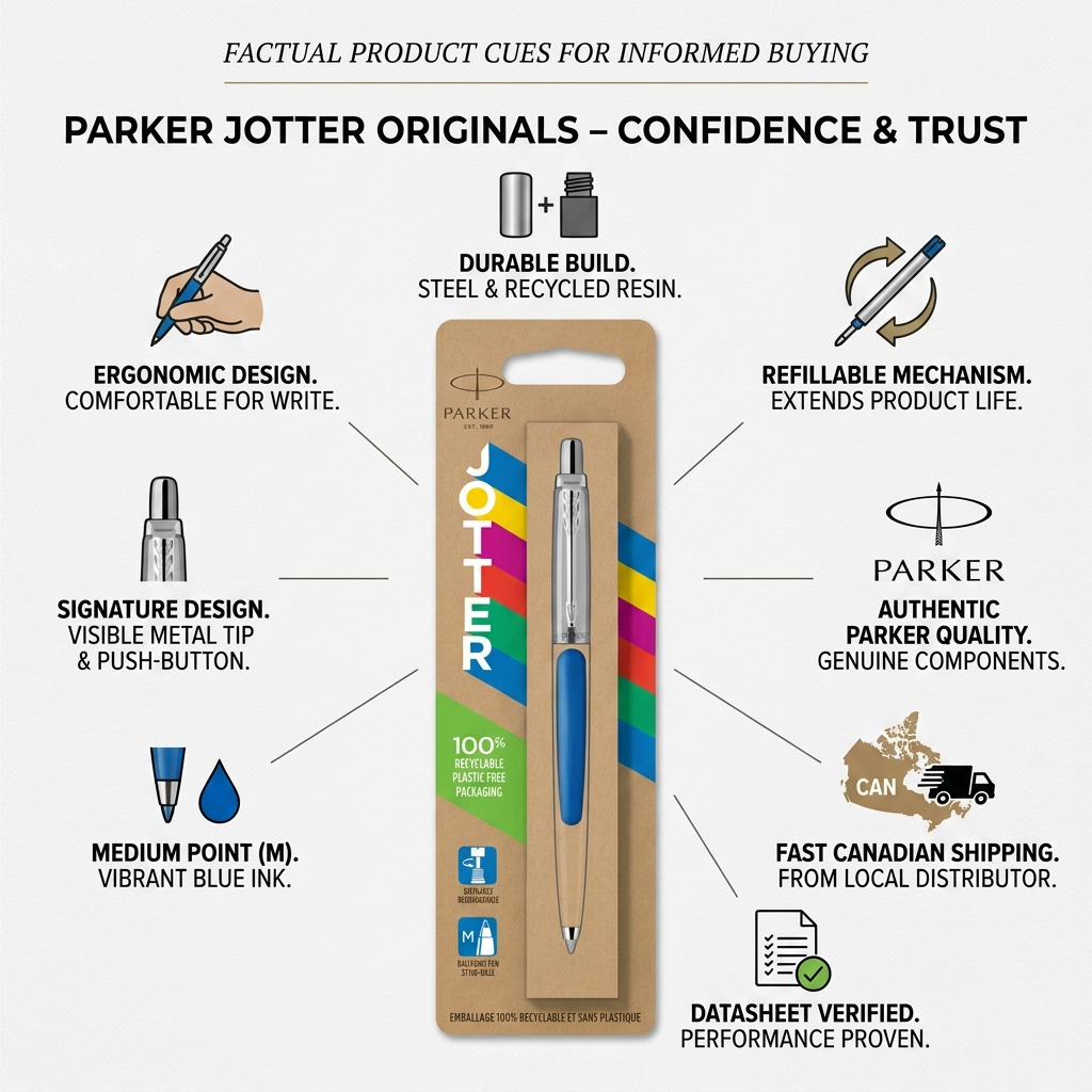 Parker Jotter Originals – Stylo-bille bleu classique — présentation des caractéristiques, réf. 2076052