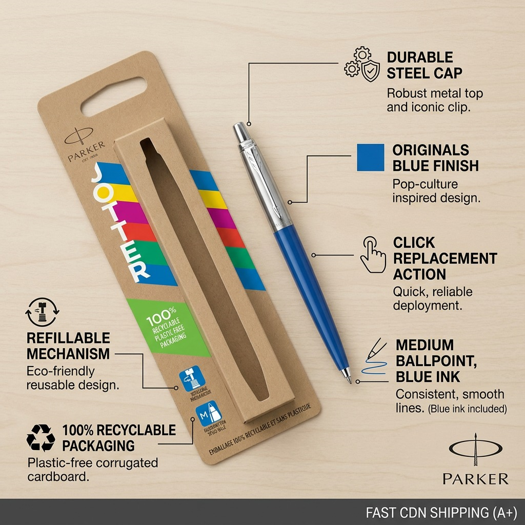 Parker Jotter Originals – Stylo-bille bleu classique — présentation des caractéristiques, réf. 2076052