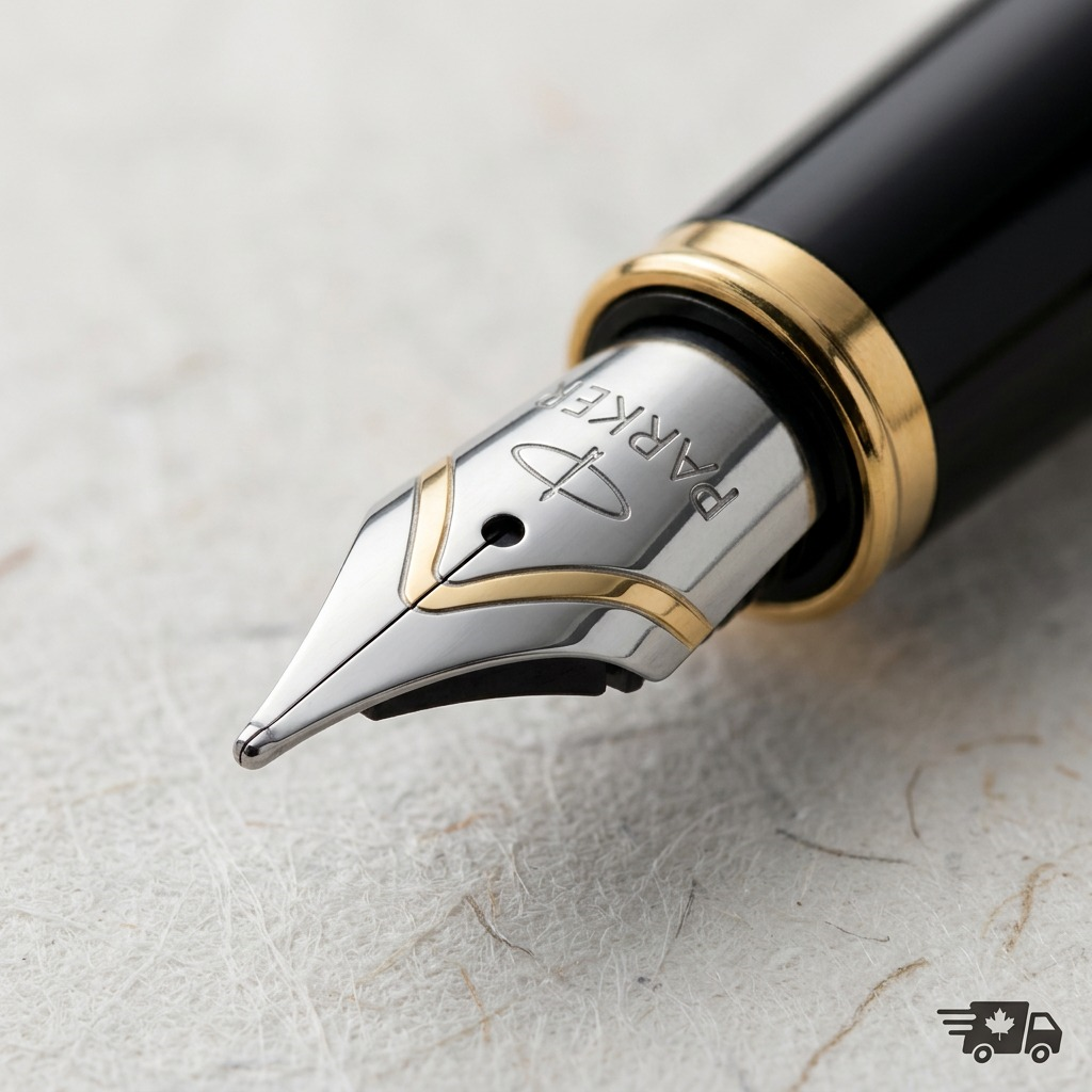 Parker IM Duo – Coffret stylo-bille et stylo-plume noir/doré — gros plan sur les détails, réf. 2093216