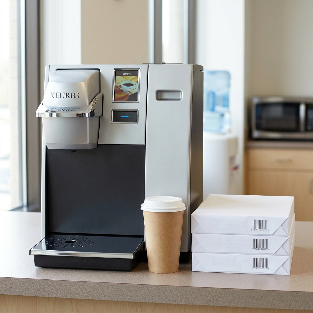 High-resolution hero shot of the Keurig K155 OfficePRO coffee brewer on a pure white background.
