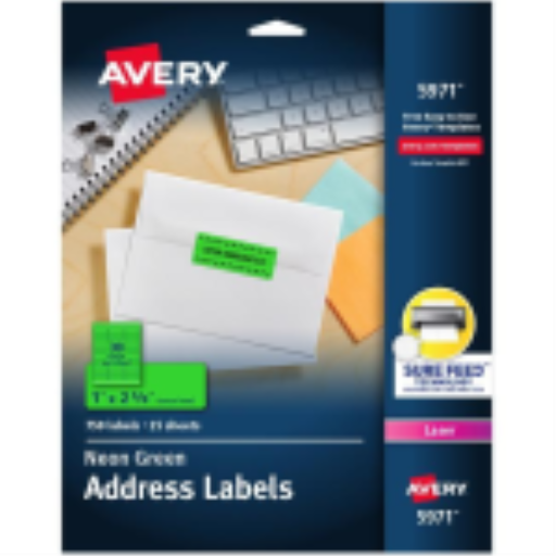 Avery – Étiquettes haute visibilité vert néon, 2 5/8 × 1 po, adhésif permanent (réf. 5971)