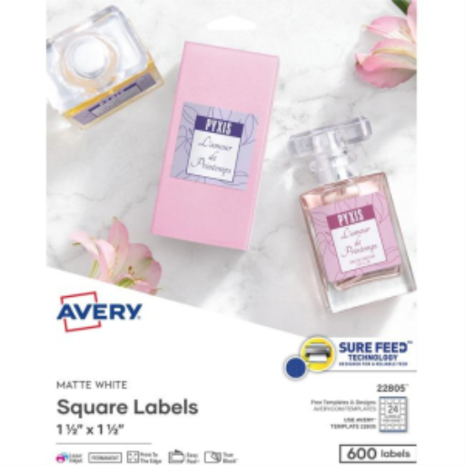 22805 Avery Print-to-the-Edge – Étiquettes carrées, 1 1/2 × 1 1/2 po