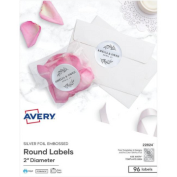 Avery – Étiquettes rondes en feuille argentée gaufrée, diamètre 2 po (réf. 22824)