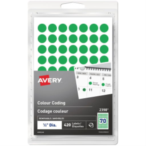 Avery – Étiquettes de codage couleur amovibles vertes, à écrire à la main (réf. 2398)