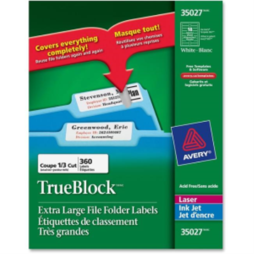 35027 Avery TrueBlock – Étiquettes de classement extra larges, 3 7/16 × 15/16 po