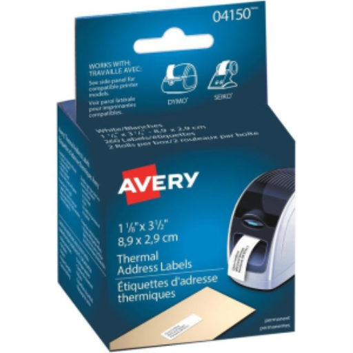Avery – Étiquettes thermiques d’adresse, 3 1/2 × 1 1/8 po, adhésif permanent, en rouleau (réf. 4150)
