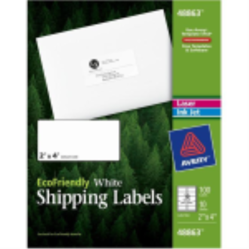 48863 Avery Eco – Étiquettes postales blanches, 2 × 4 po, adhésif permanent, 10 feuilles