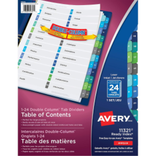 11321 Avery Ready Index – Intercalaires avec table des matières, 24 onglets, 1 jeu