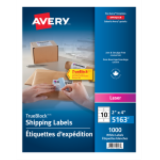 5163 Avery TrueBlock – Étiquettes blanches, 4 × 2 po, adhésif permanent, 100 feuilles/boîte
