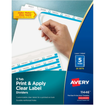 11446 INDEX MAKER CLEAR LABEL DIVIDERS, 5 TAB, 25 SETS, WHIT