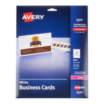 Avery – Cartes professionnelles perforées blanches, 2 × 3 1/2 po, 25 feuilles (réf. 5371)