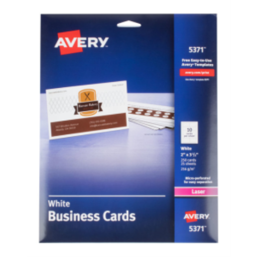 Avery – Cartes professionnelles perforées blanches, 2 × 3 1/2 po, 25 feuilles (réf. 5371)