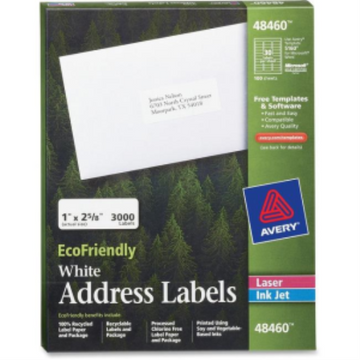 48460 Avery Eco – Étiquettes postales blanches, 1 × 2 5/8 po, adhésif permanent